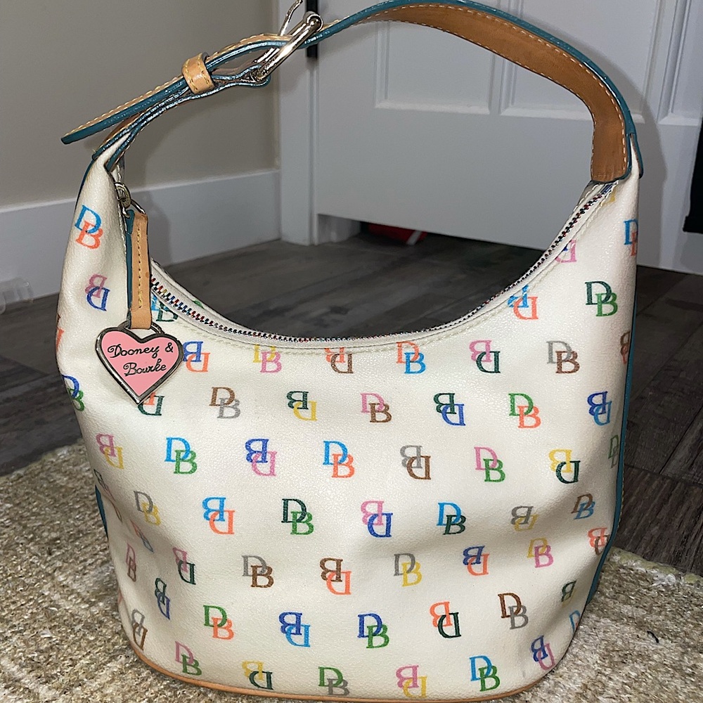 Dooney&Bourke (RARE) iconic vintage bag with rainbow emblems and leather